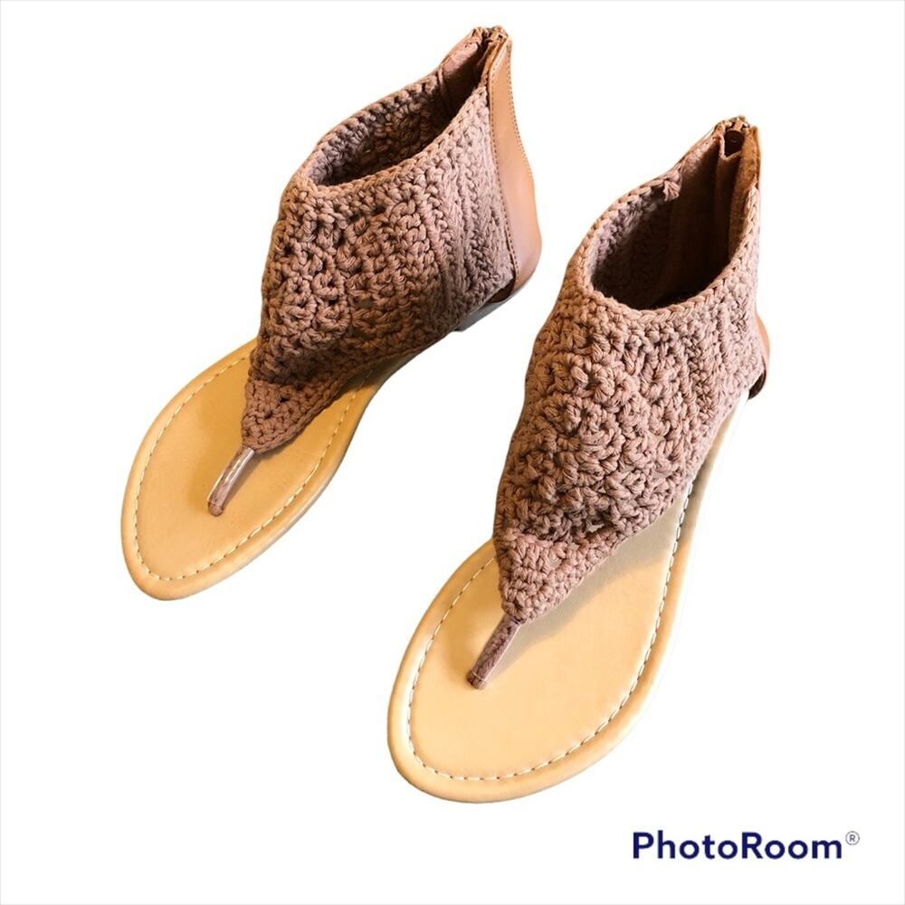 Bumper Boho Crocheted Sandal Neutral Brown Womens 6.5 Hippie Festival Bohemian - Picture 12 of 12